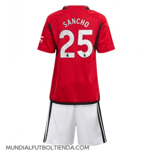 Camiseta Manchester United Jadon Sancho #25 Primera Equipación Replica 2023-24 para niños mangas cortas (+ Pantalones cortos)